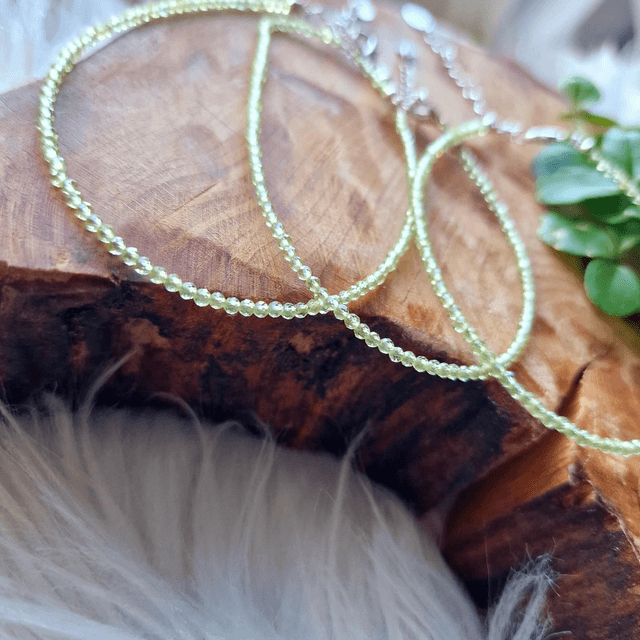 Peridot 2mm Beaded Bracelet Adjustable Chain 