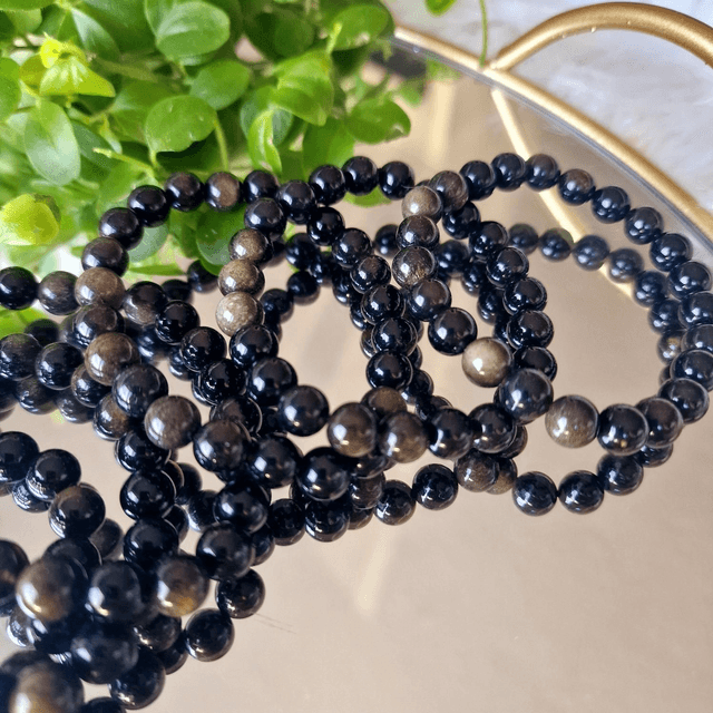 Golden sheen obsidian 8mm beaded bracelet 