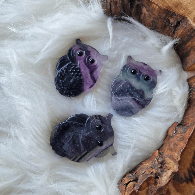 Fluorite small owl carving 