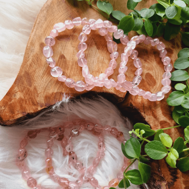 Rose Quartz Mongolian star pebble shapped bracelet 