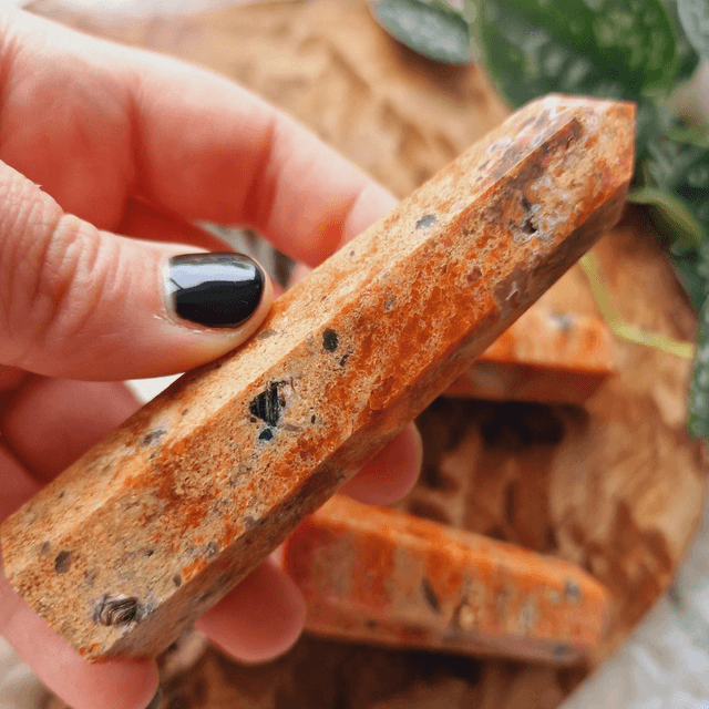 Sunstone and Blue Apatite Point - -6Sided 