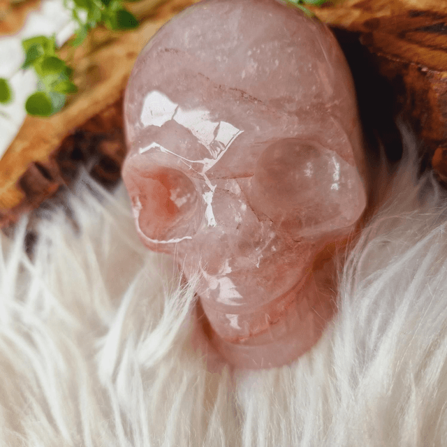 Fire Quartz Skull Carving 593g