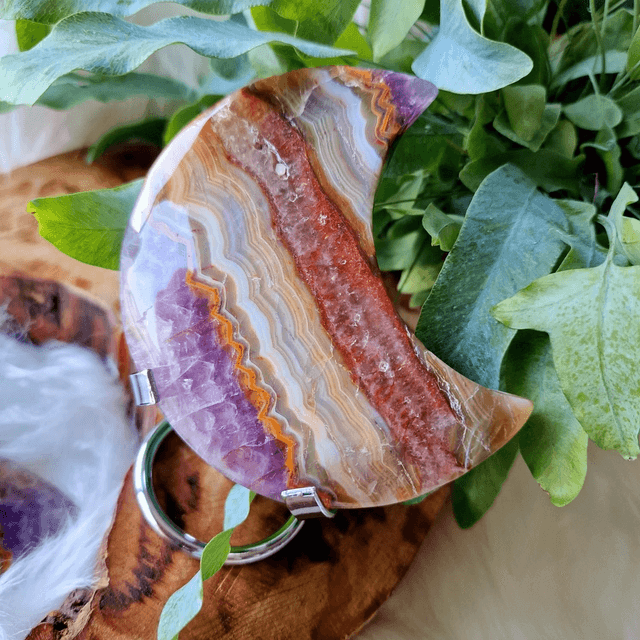 Amethyst Agate moon with silver stand 