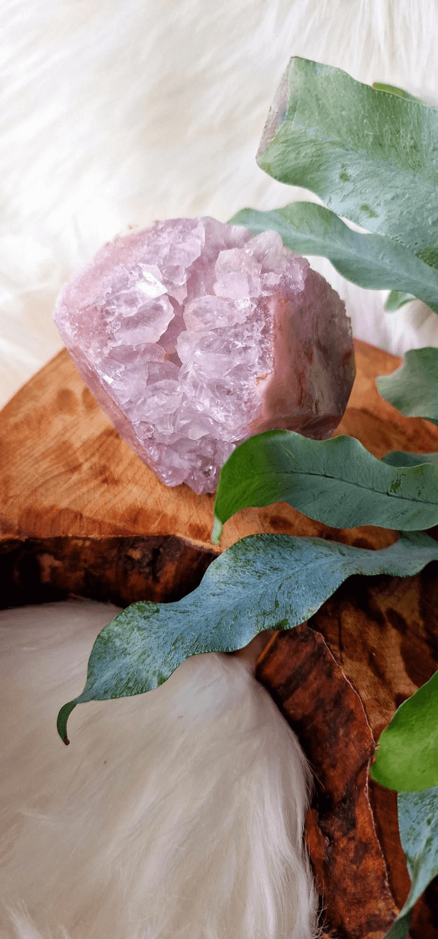 Pink Amethyst Freeform with druzy quartz 