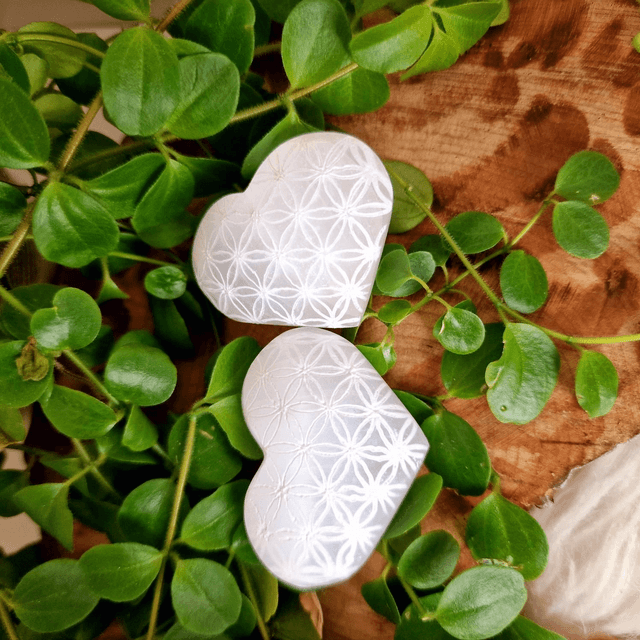 Selenite Engraved Puffed Hearts