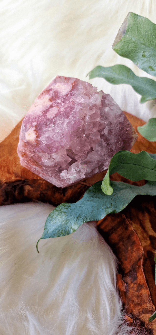 Pink Amethyst Freeform with druzy quartz 