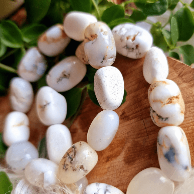 Dendritic Opal Freeform Chunky 12mm Beaded Bracelet 