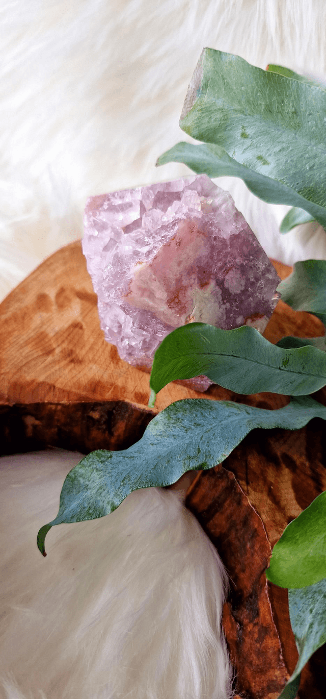 Pink Amethyst Freeform with druzy quartz 