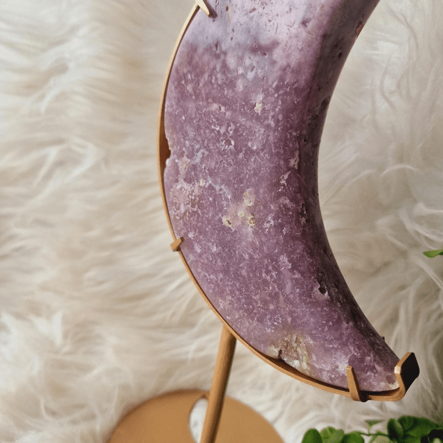 Pink Amethyst Moon on Gold Stand 570g