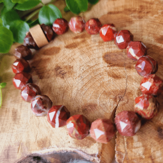 Red Jasper 10mm Faceted Beaded Bracelet 