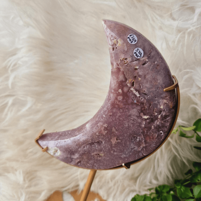 Pink Amethyst Moon on Gold Stand 570g