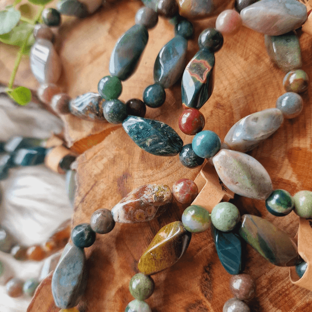 Ocean Jasper Twisted Mixed Beaded Bracelet 