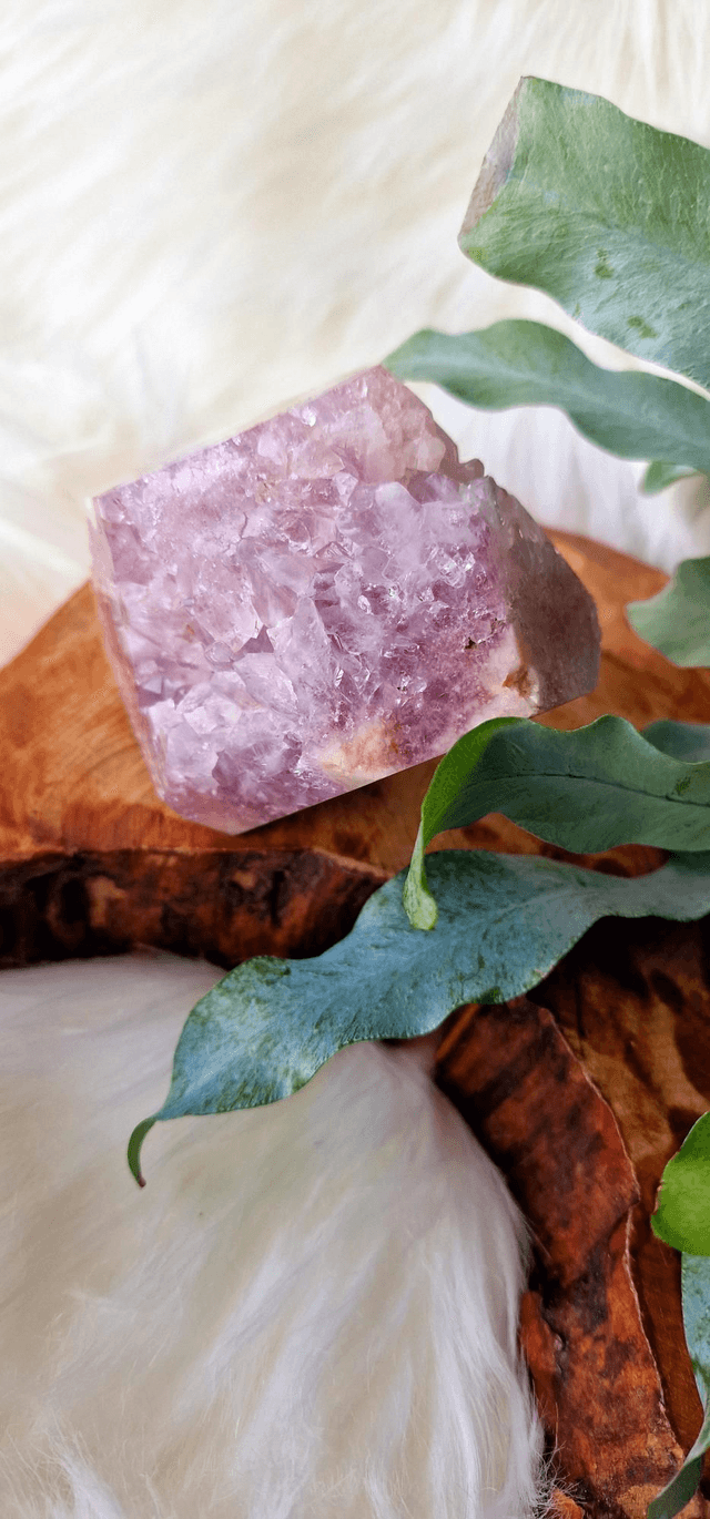 Pink Amethyst Freeform with druzy quartz 