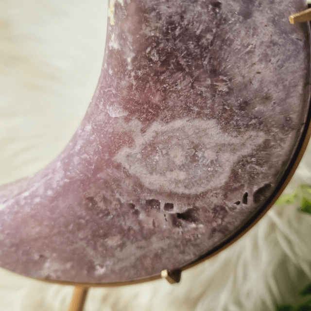 Pink Amethyst Moon on Gold Stand 600g