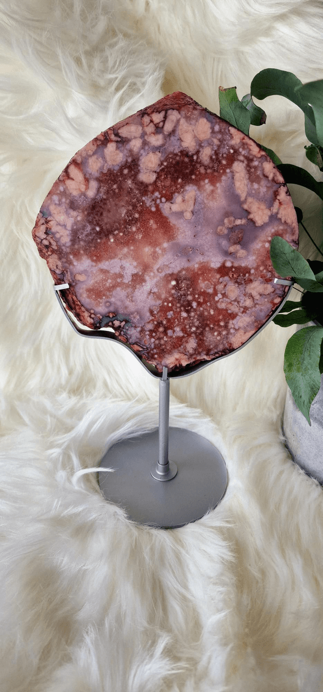 Blue Flower and Pink Amethyst on stand 