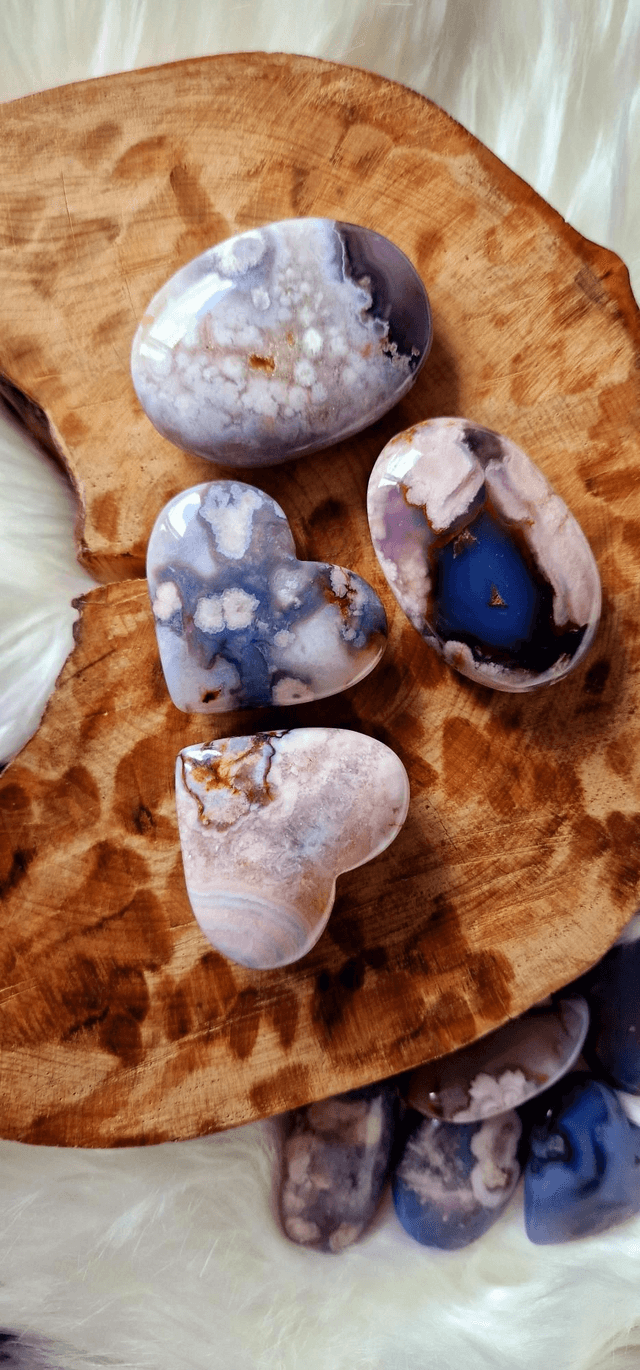 Blue Flower Agate Heart or Palm