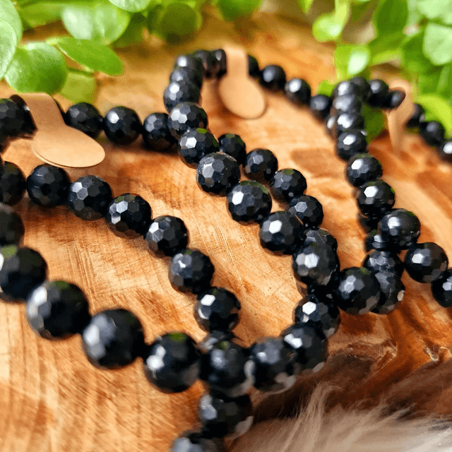 Black obsidian faceted beaded bracelet 8mm