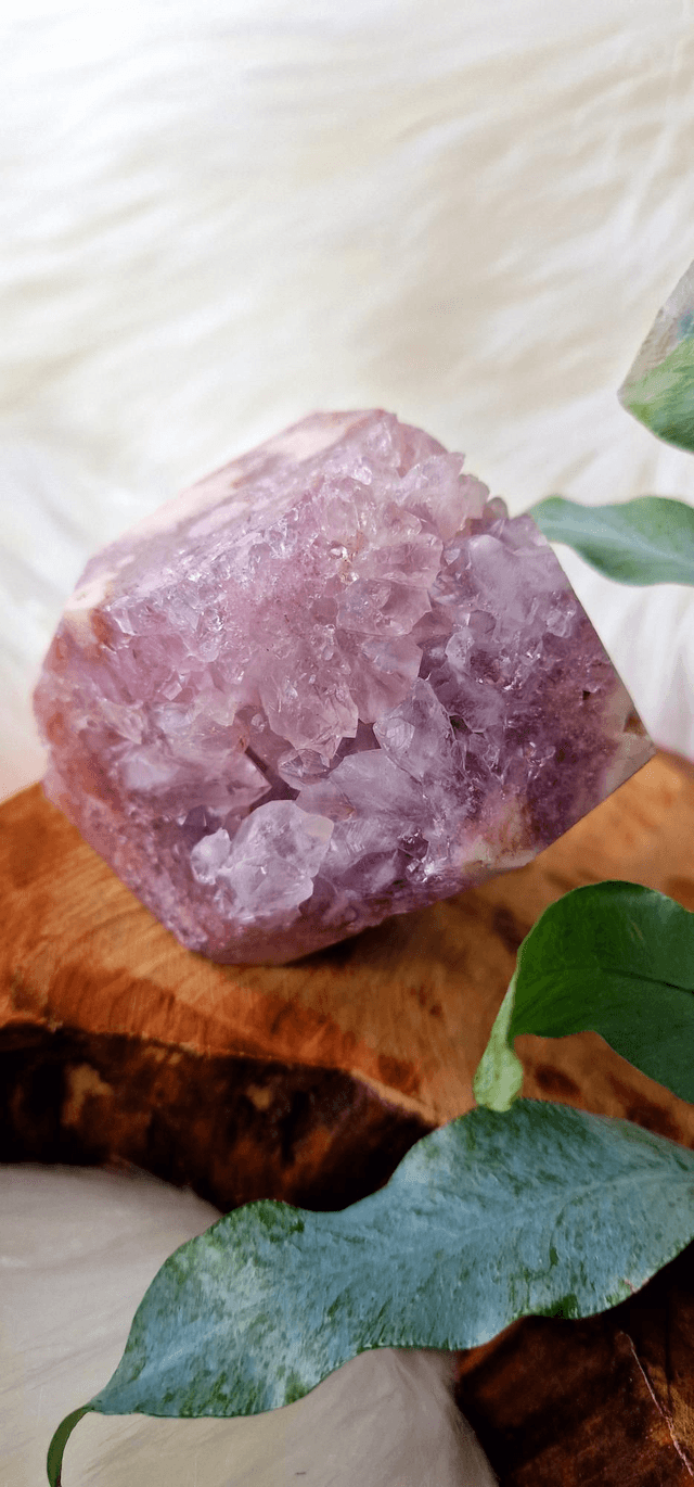 Pink Amethyst Freeform with druzy quartz 