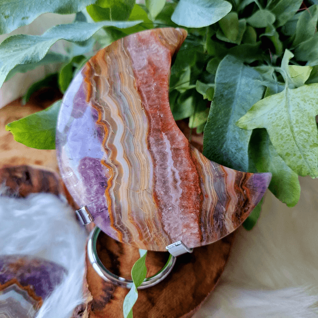 Amethyst Agate moon with silver stand 