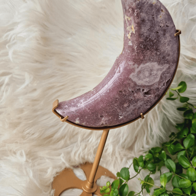 Pink Amethyst Moon on Gold Stand 600g
