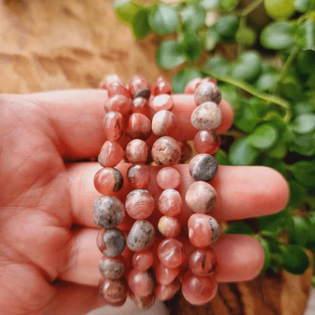 Rhodochrosite Freeform Beaded Bracelet 