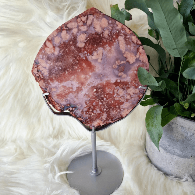 Blue Flower and Pink Amethyst on stand 