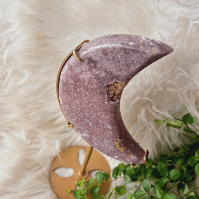 Pink Amethyst Moon on Gold Stand 600g