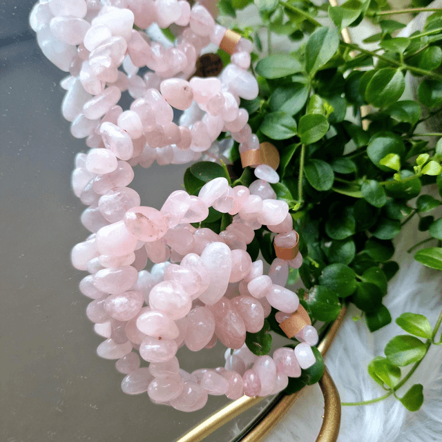 Rose quartz mixed sized beaded bracelet 