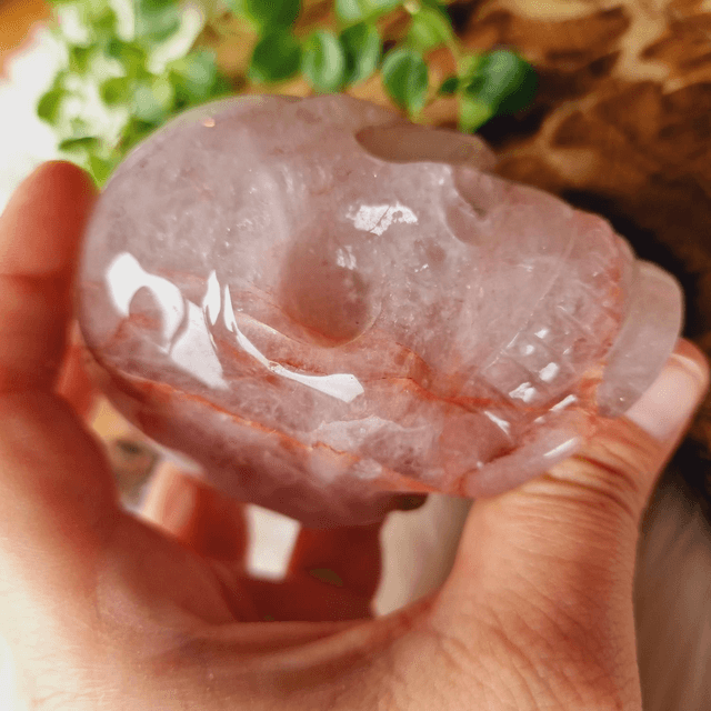Fire Quartz Skull Carving 593g