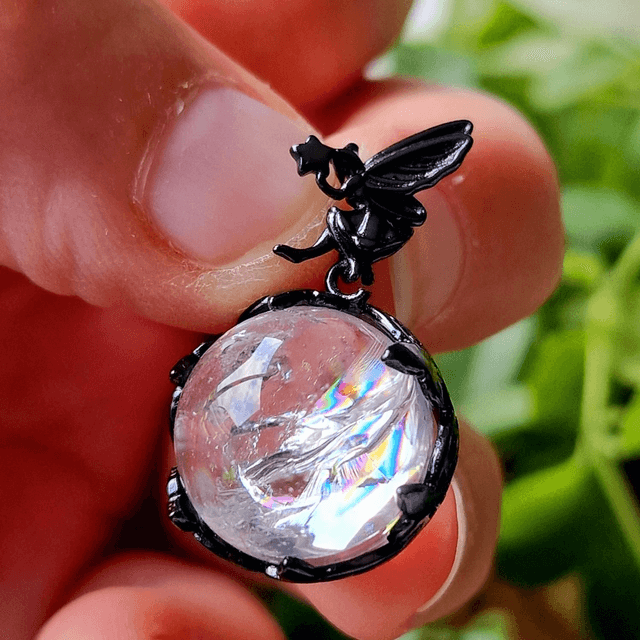 Clear Quartz Fairy Pendant on leather cord 