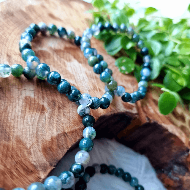 Moss Agate 6mm Beaded Bracelet 