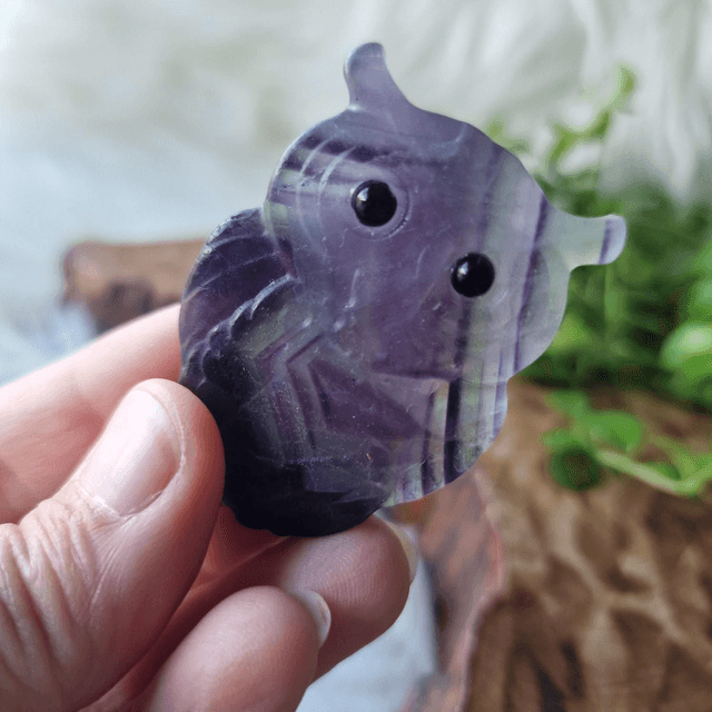 Fluorite small owl carving 