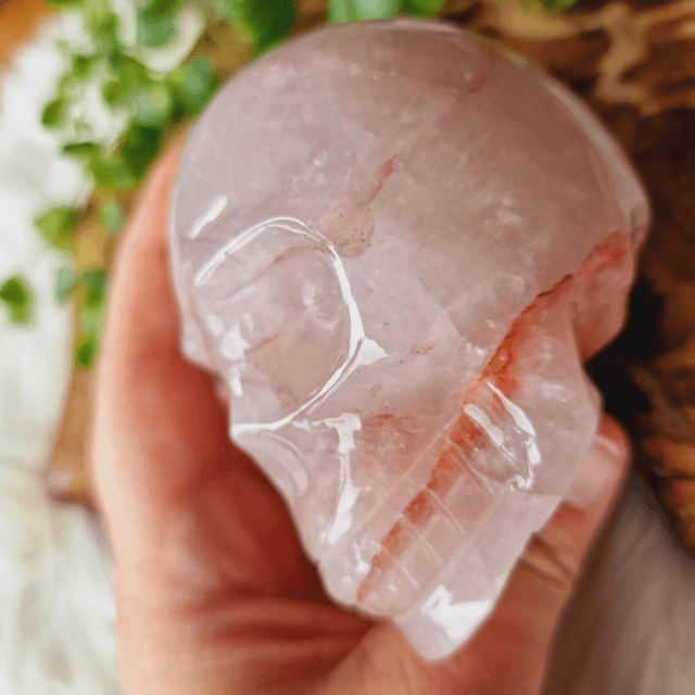 Fire Quartz Skull Carving 593g