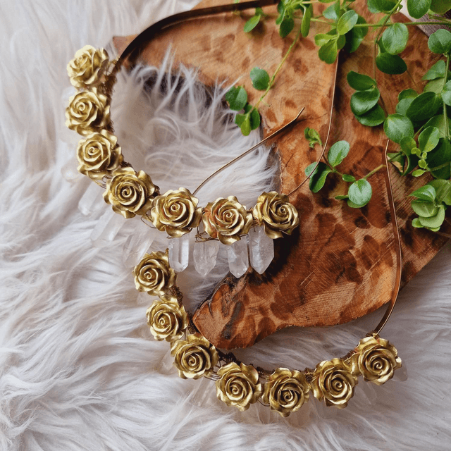 Quartz and Metal Rose Crowns 