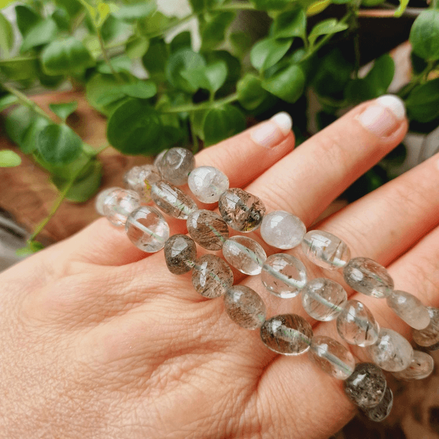Green Rutile Pebble Shaped Beaded Bracelet 