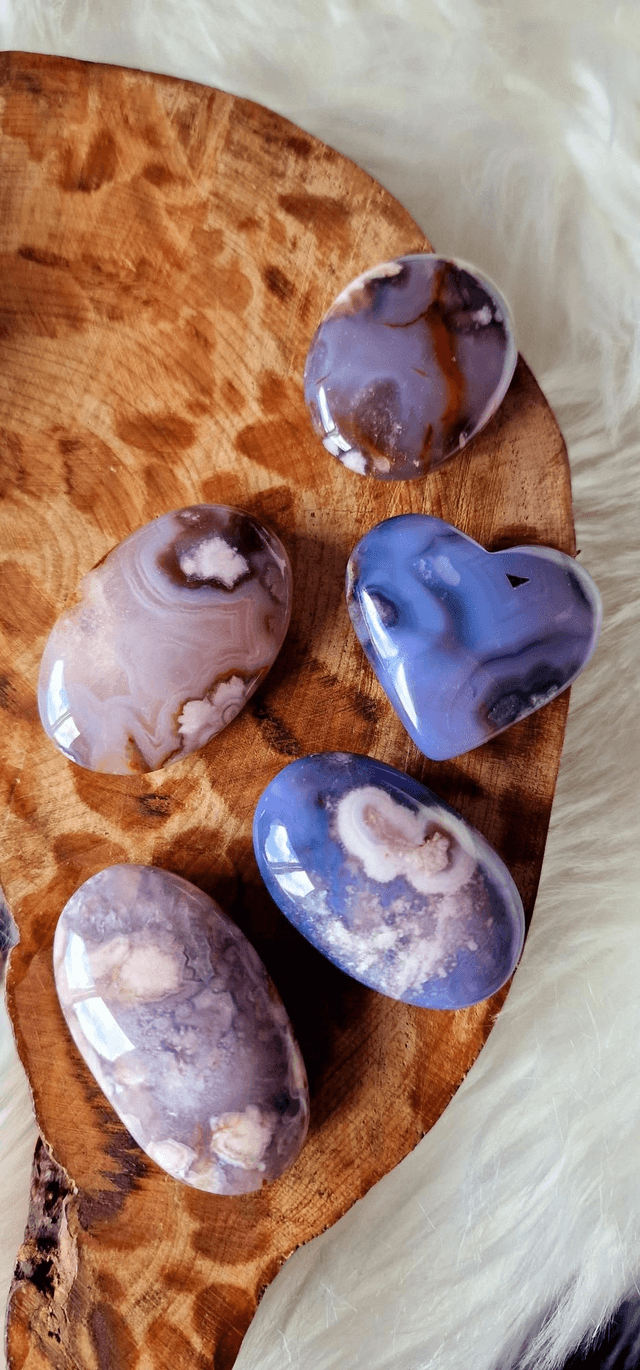 Blue Flower Agate Heart or Palm
