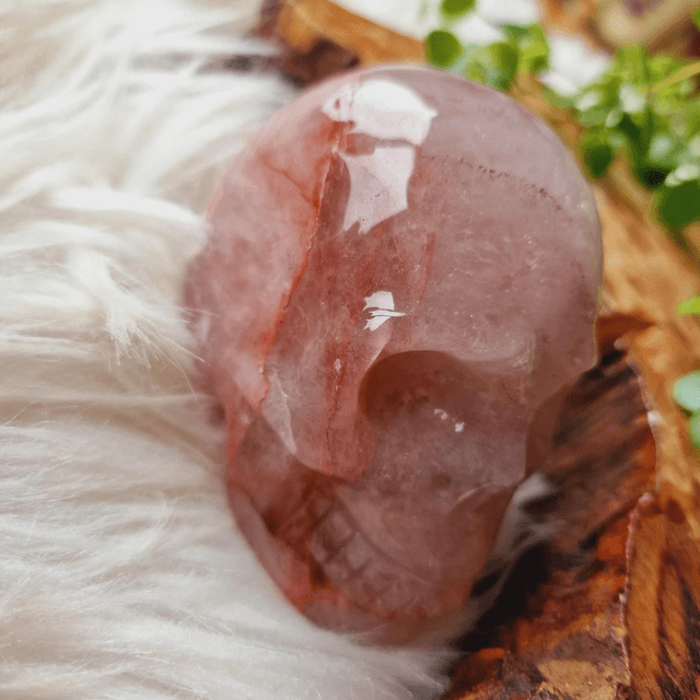 Fire Quartz Skull Carving 593g