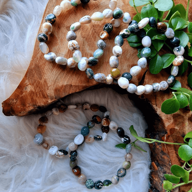 Ocean Jasper Pebble Beaded Bracelet 