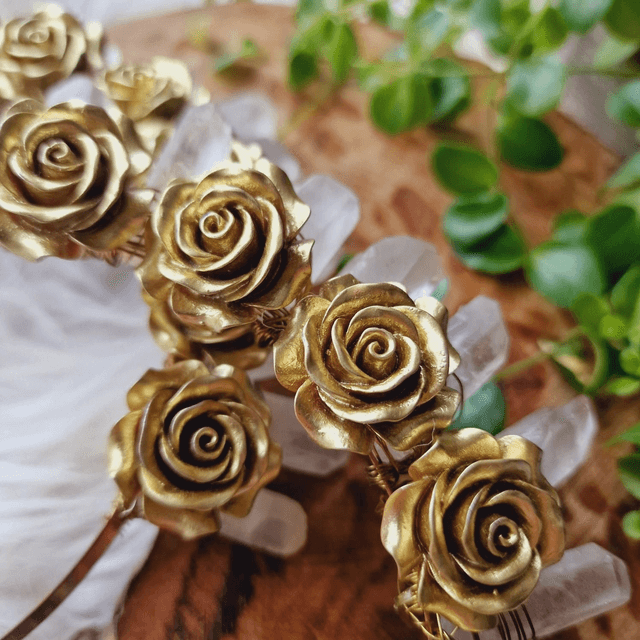 Quartz and Metal Rose Crowns 