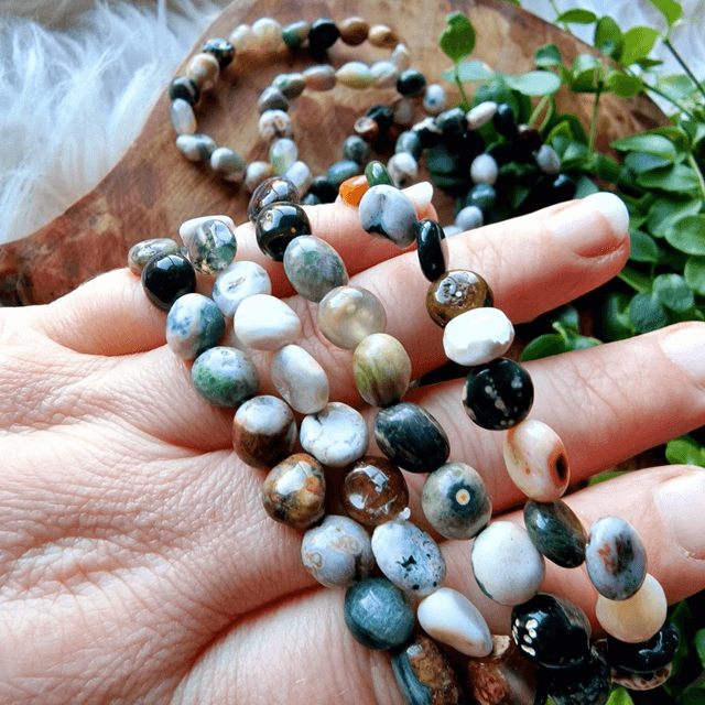 Ocean Jasper Pebble Beaded Bracelet 