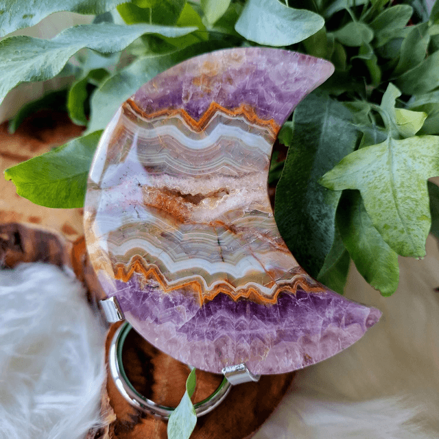 Amethyst Agate moon with silver stand 