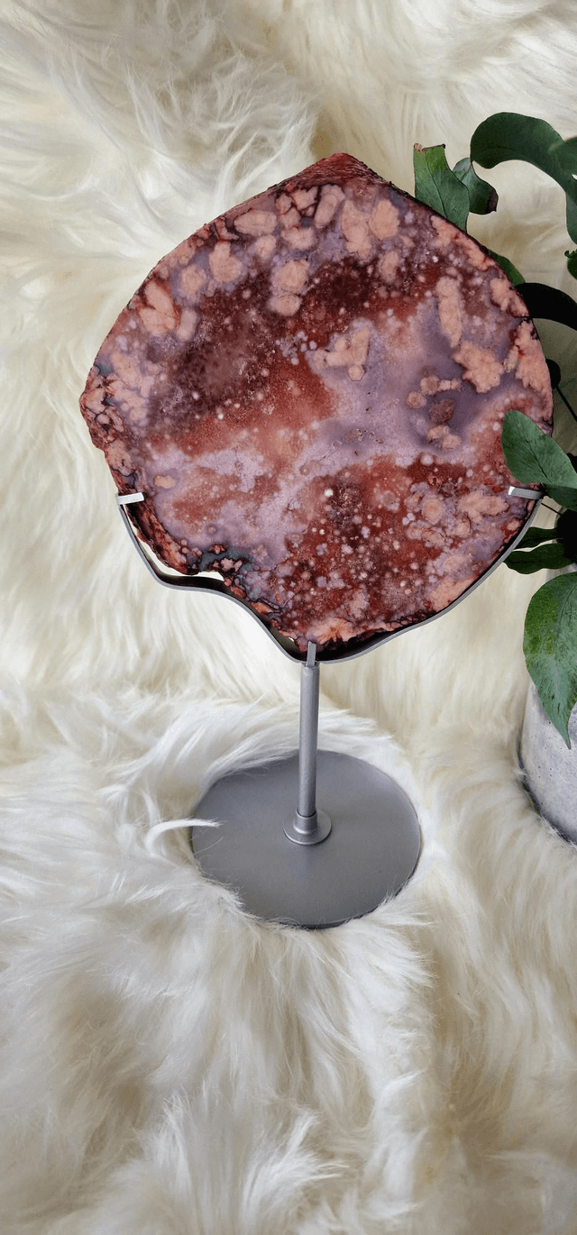 Blue Flower and Pink Amethyst on stand 
