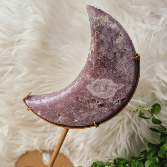 Pink Amethyst Moon on Gold Stand 600g