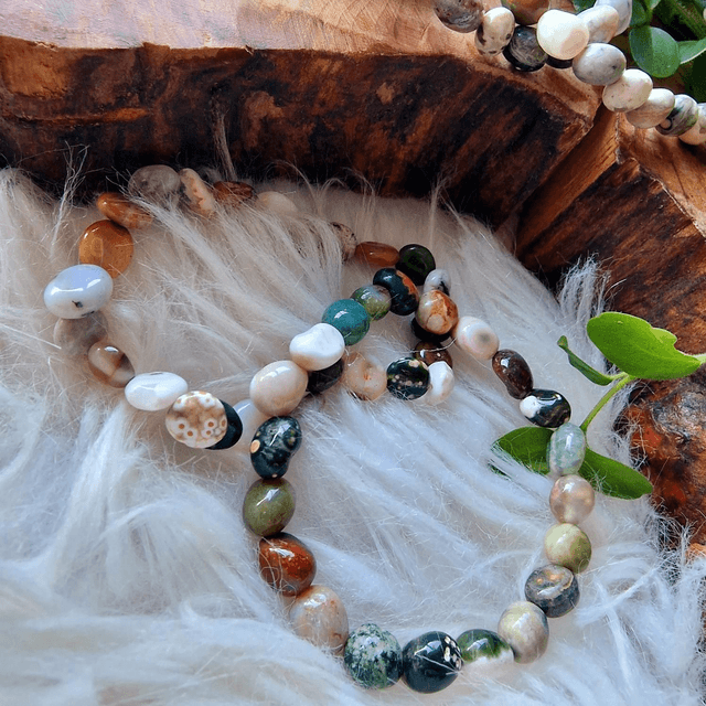 Ocean Jasper Pebble Beaded Bracelet 