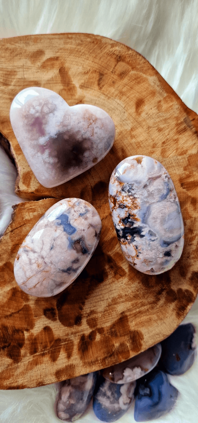 Blue Flower Agate Heart or Palm