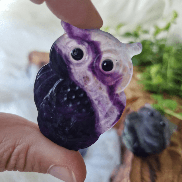 Fluorite small owl carving 