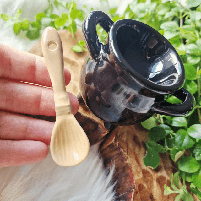 Cauldron Egg cup with Broom Spoon 