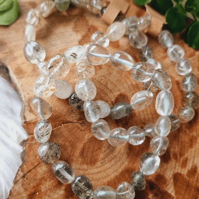 Green Rutile Pebble Shaped Beaded Bracelet 