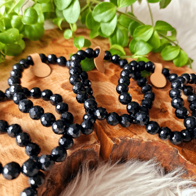 Black obsidian faceted beaded bracelet 8mm