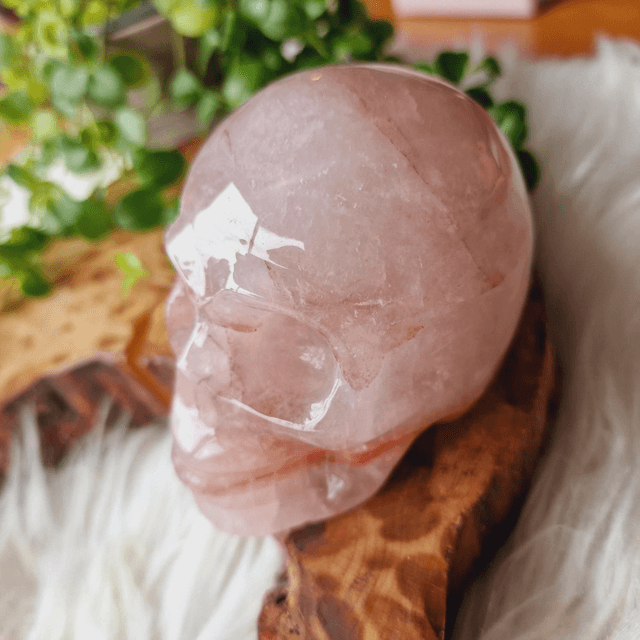 Fire Quartz Skull Carving 593g